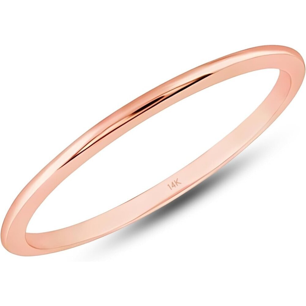 🆕 Women Gold Wedding Band Ring Rose Thin Stacking Solid Stone Existing Jewelry